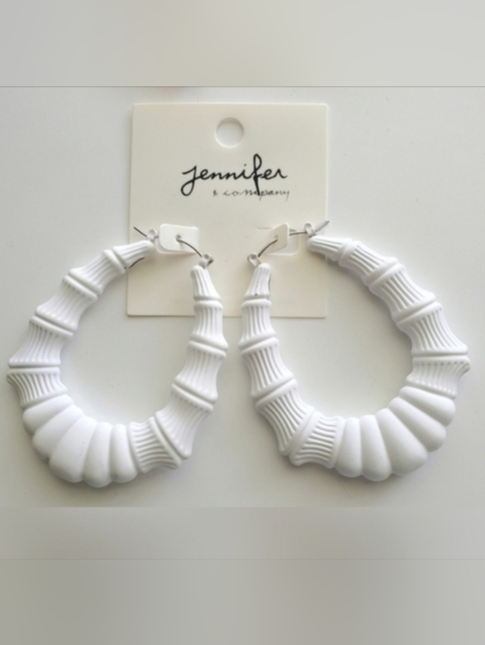 Jennifer & Company Matte White Bamboo Door Knocker Hoop Earrings